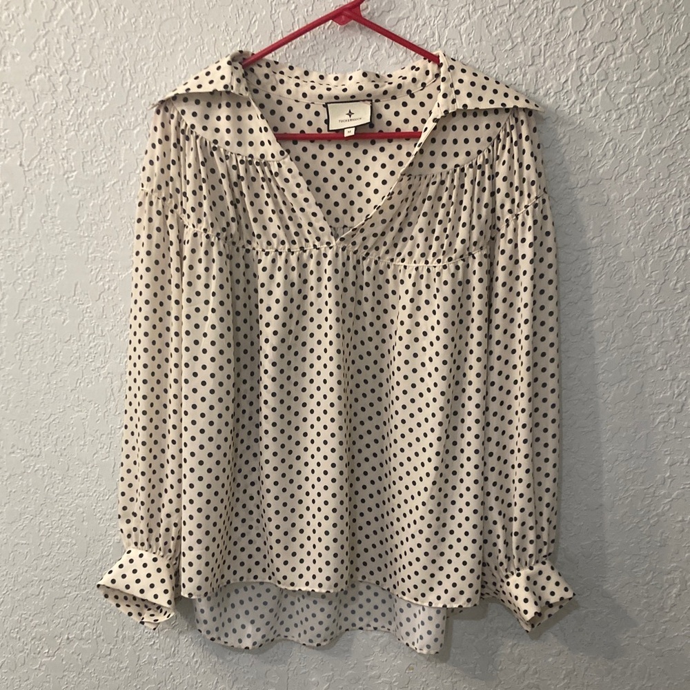 Tuckernuck Black and Cream Polka Dot Blouse